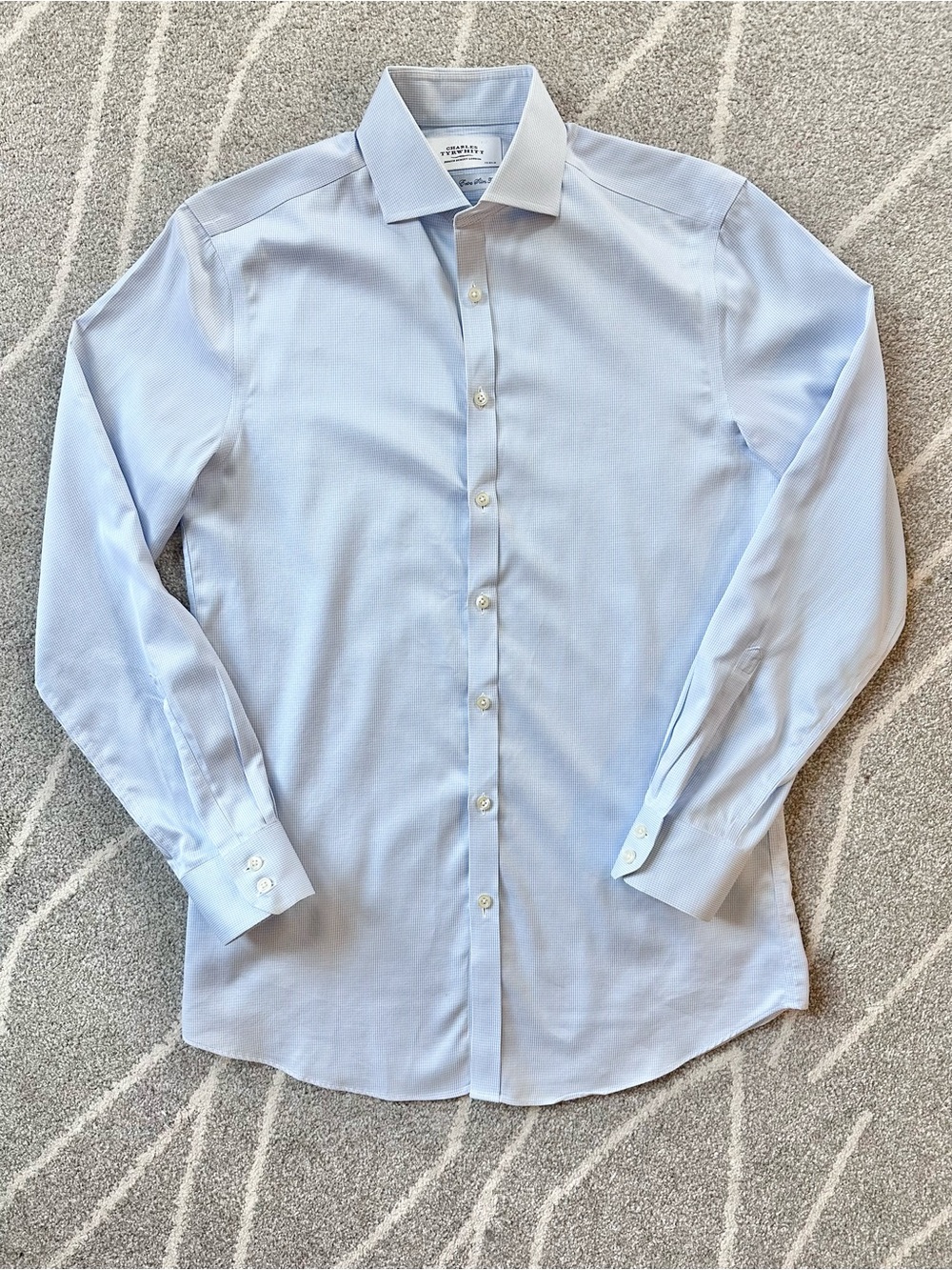 Charles Tyrwhitt Blue & White Extra Slim Micro Houndstooth Dress Shirt 15.5/39